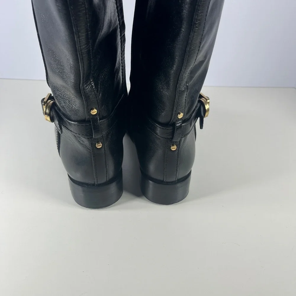 Tory Burch Eloise Tall Riding Boots Womens 7M Black Leather Knee High Equestrian